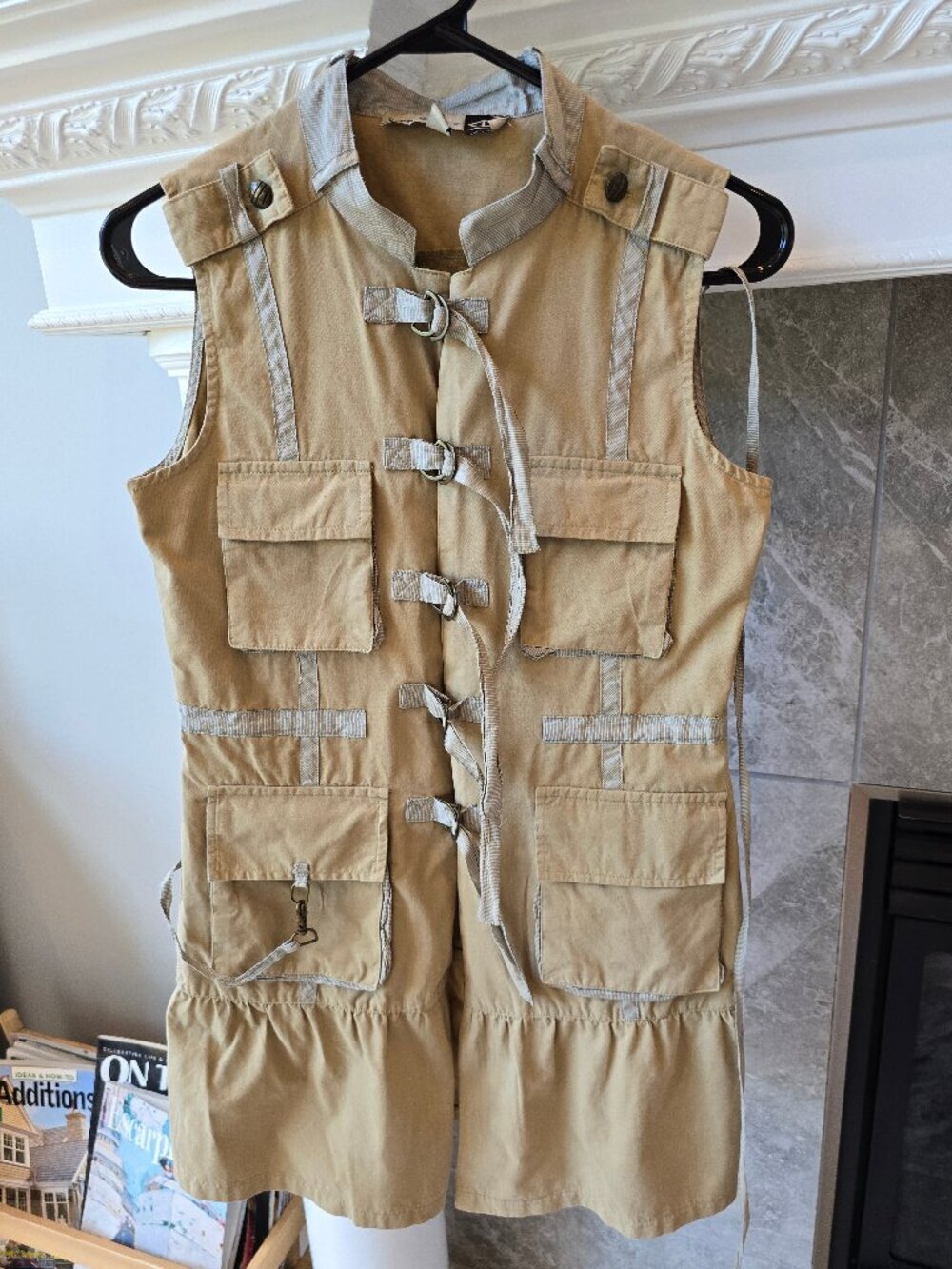 Vintage Terracotta Utility Gorpcore Cargo Dress Vest Sleeveless Gilet Beige XS/s